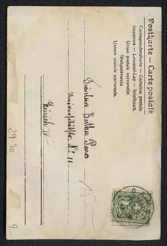 Trockenblumen-AK Eine Jägerin mit einem Bierdeckel, darunter echte Trockenblumen