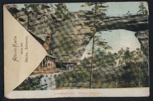 Leporello-AK Tetschen /Sächsische Schweiz, Prebischtor, Edmundsklamm mit Restauration, Schandau, Lilienstein