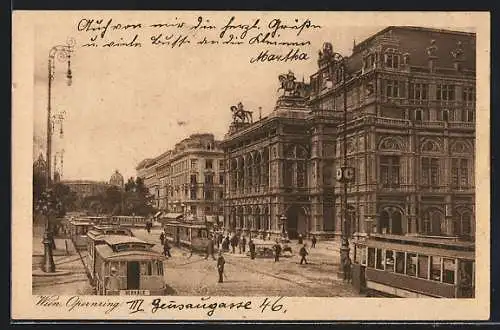 AK Wien, Strasse Opernring mit Strassenbahn