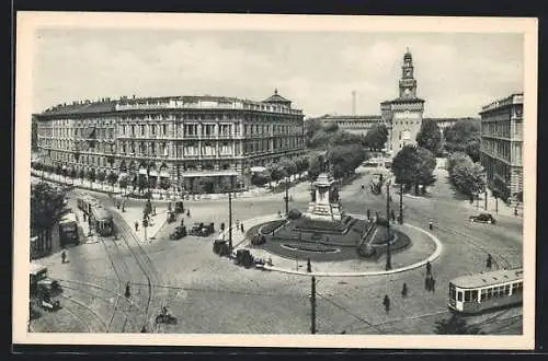 AK Milano, Largo Cairoli, Il Castello, Strassenbahn