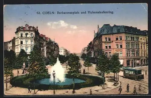 AK Köln-Neustadt, Barbarossaplatz und Hohenstaufenring, Strassenbahn