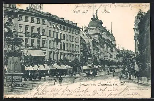 AK Frankfurt /Main, Zeil mit Post und Pferdebahn