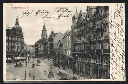 AK Frankfurt a. M., Rossmarkt mit Strassenbahn