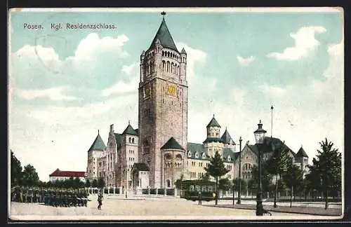 AK Posen, Kgl. Residenzschloss, Strassenbahn