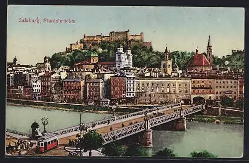 AK Salzburg, Strassenbahn an der Staatsbrücke
