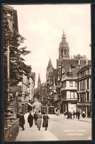 AK Heilbronn, Partie in der Kaiserstrasse mit Strassenbahn