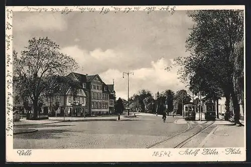 AK Celle, Platz mit Strassenbahn