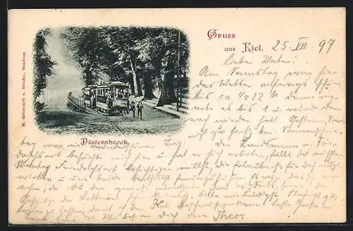 AK Kiel, Düsternbrook, Strassenpartie mit Strassenbahn