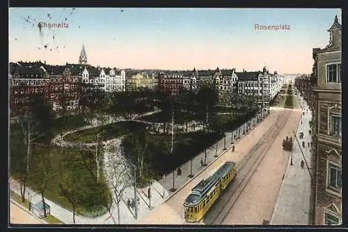 AK Chemnitz, Rosenplatz mit Strassenbahn