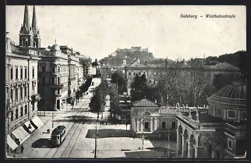 AK Salzburg, Strassenbahn in der Westbahnstrasse