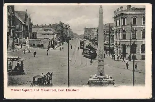 AK Port Elizabeth, Market Square and Mainstreet, Strassenbahn