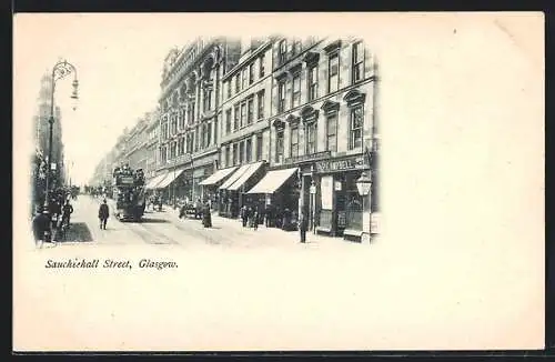 AK Glasgow, Sauchiehall Street, Strassenbahn