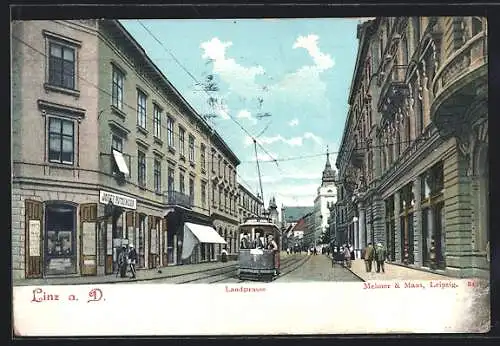 AK Linz a.d. Donau, Landstrasse mit Strassenbahn