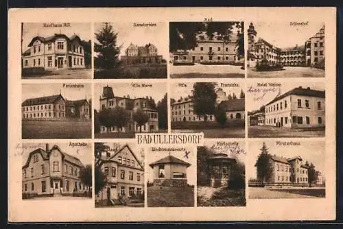 AK Bad Ullersdorf, Ortsansicht, Sanatorium, Kaufhaus Hill, Bad, Fürstenhaus