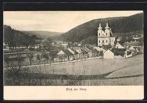 AK Sloup, Ortspartie mit Strasse zur Kirche