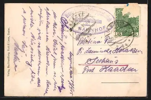 AK Znaim, Nordwestbahn-Brücke mit Fluss vor der Stadt