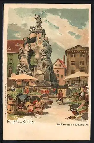 Künstler-AK Brünn / Brno, Parnass am Krautmarkt