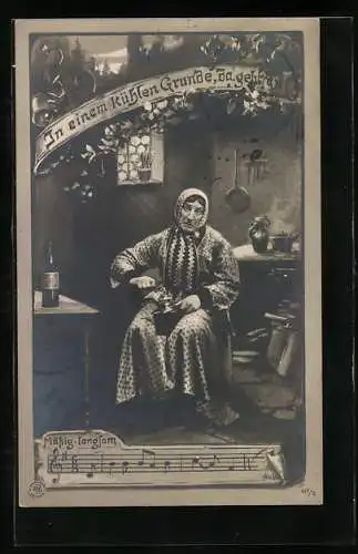 AK Alte Frau mahlt Kaffee in einer Kaffeemühle