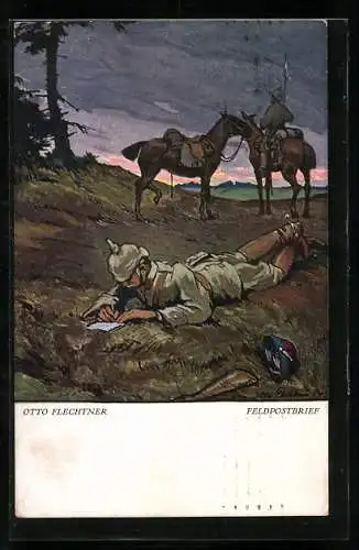 AK Kavalleriesoldat schreibt Feldpostbrief
