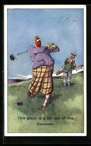 Künstler-AK This place is a bit out of the Common..., Golfspieler-Humor