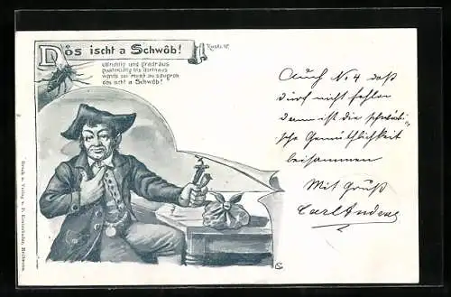 Künstler-AK Ein Schwabe am Tisch in Tracht