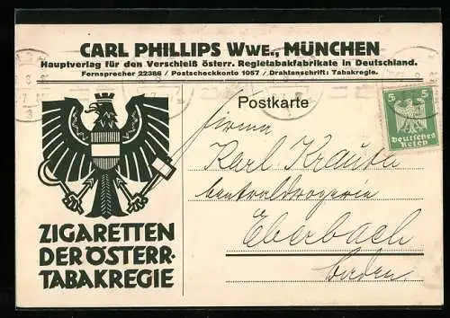 AK Reklame für Die Österr. Tabakregie, Carl Phillips Wwe.