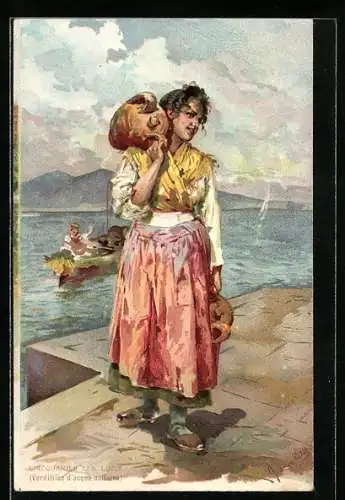 Künstler-Lithographie Vendetrice d`acque sulfurea, Italienische Wasserholerin