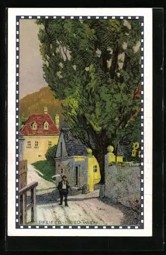 Künstler-AK Pfeifer-Fried: Bauer mit Sense, Pfingstgruss