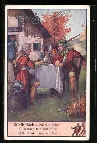 Künstler-AK T. Welzl: Scheffellieder Hildebrand und sein Sohn...