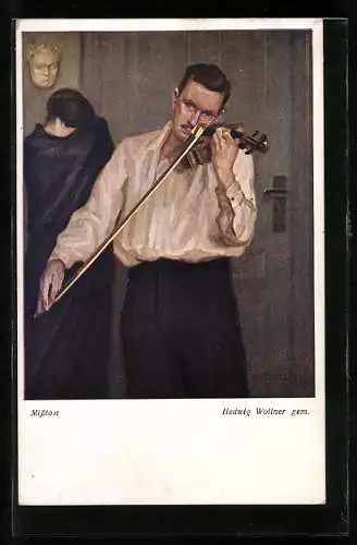 Künstler-AK Hedwig Wollner: Misston, Mann spielt auf der Geige, Frau wendet sich ab