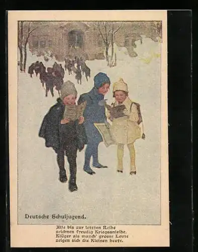 Künstler-AK Brynolf Wennerberg: Schüler halten Kriegsanleihen in den Händen