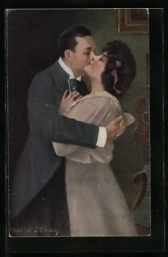 Künstler-AK Arno von Riesen: im wunderschönen Monat Mai, Liebespaar