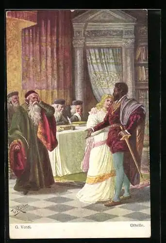 Künstler-AK Fr. Rösler: Verdi, Othello, Mann stellt sich schützend vor eine Frau