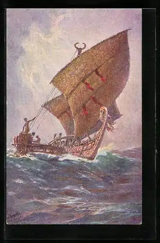 Künstler-AK Hans Bohrdt: Agomes Insel, Südsee, Das letzte Boot, Kolonialkriegerdank