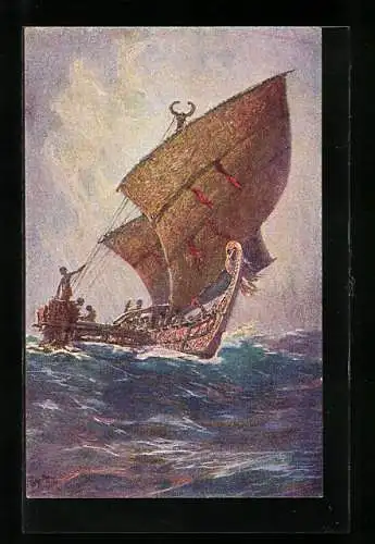 Künstler-AK Hans Bohrdt: Agomes Insel, Südsee, Das letzte Boot, Kolonialkriegerdank