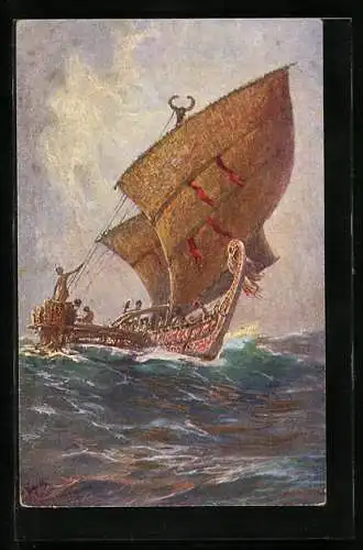 Künstler-AK Hans Bohrdt: Agomes Insel, Südsee, Das letzte Boot, Kolonialkriegerdank