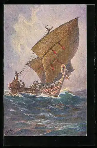 Künstler-AK Hans Bohrdt: Agomes Insel, Südsee, Das letzte Boot, Kolonialkriegerdank