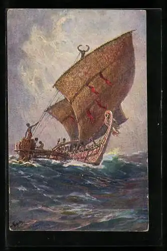 Künstler-AK Hans Bohrdt: Agomes Insel, Südsee, Das letzte Boot, Kolonialkriegerdank