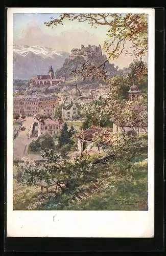 Künstler-AK Edward Theodore Compton: Salzburg, Festung und Nonnberg mit Landschaft
