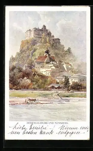 Künstler-AK Edward Theodore Compton: Hohensalzburg und Nonnenberg