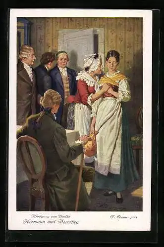 Künstler-AK F. Elssner, Goethe, Hermann und Dorothea, Mann sitzt auf Stuhl