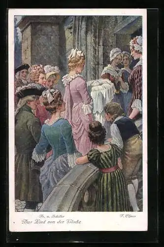 Künstler-AK Felix Elssner: Das Lied von der Glocke, Taufe eines Babys