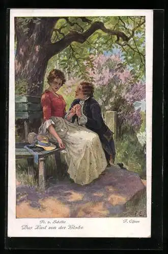 Künstler-AK sign. F. Eltzner: Fr. v. Schiller, Das Lied von der Glocke, Herr hält Hand von Frau