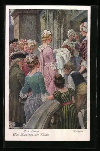 Künstler-AK Felix Elssner: Das Lied von der Glocke, Taufe eines Babys