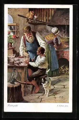 Künstler-AK sign. F. Eissner: Rübezahl begegnet Friedel