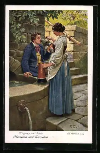 Künstler-AK sign. F. Elssner: Goethe, Hermann und Dorothea, 5. Also sprach sie...