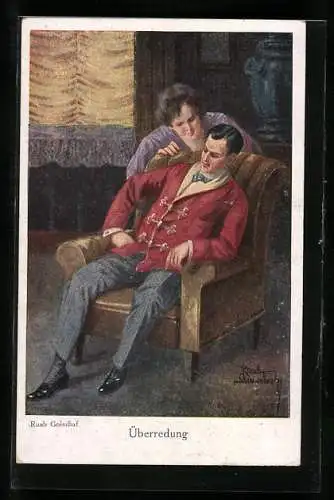 Künstler-AK Ruab Gnischaf: Überredung, Frau flirtet mit ihrem Liebsten