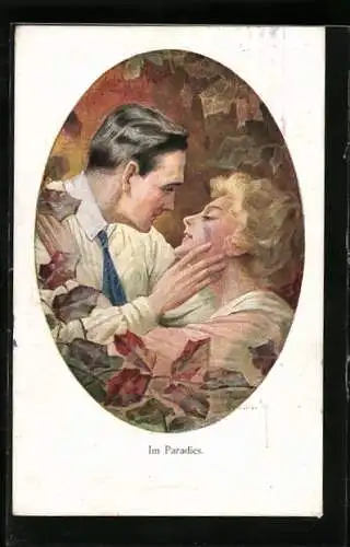 Künstler-AK Ruab Gnischaf: Im Paradies, Paar guckt sich leidenschaftlich in die Augen