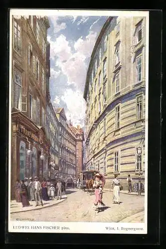Künstler-AK Ludwig Hans Fischer: Wien, Pferdebahn in der Bognergasse