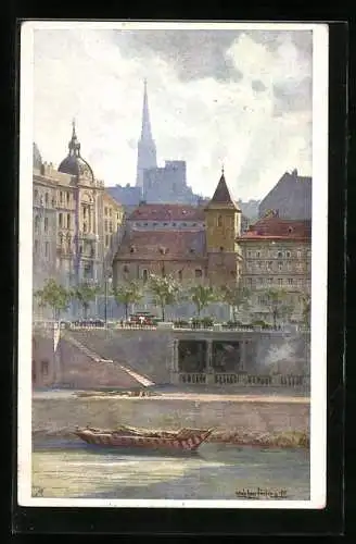 AK Wien I, Ruprechtskirche über den Kanal gesehen, Gemälde von Ludwig Hans Fischer